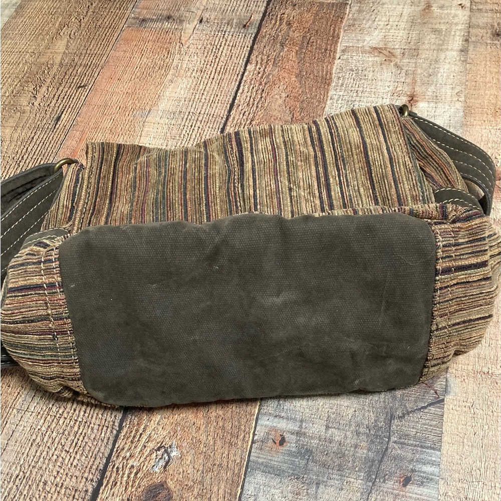 Fossil Corduroy Stripe Messenger Bag Brown Earth Tone Crossbody Tapestry Bag - Picture 12 of 13